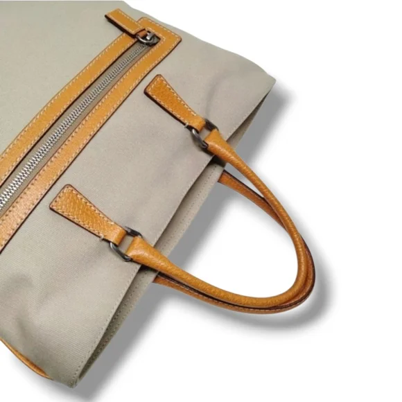 Prada Cinghiale Trimmed Y2K Cream Tan Orange Structured Vintage Canapa Tote Bag - Picture 7 of 14